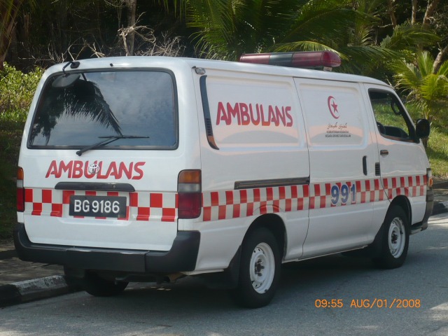Rear view of Toyota Hiace ambulance
